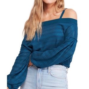 Free people | blue off the shoulder balloon sleeve long sleeve top